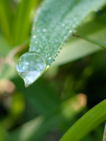 A dew drop on a blade of grass