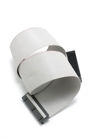 Computer Ribbon Cable on White Backgroundの写真素材
