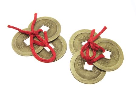 Chinese Ancient Coins on White Backgroundの写真素材