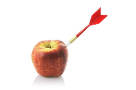 Red Apple with Dart on White Backgroundの写真素材