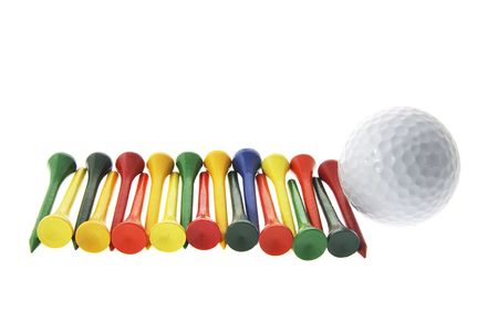 Golf Ball and Tees on white Backgroundの写真素材