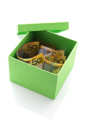 Notes in Paper Box on Isolated White Backgroundの写真素材