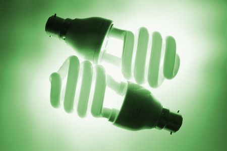 Fluorescent Bulbs on Blue Tone Backgroundの写真素材