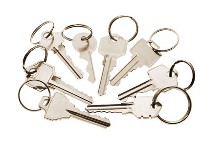Keys with Rings Isolated on White Backgroundの写真素材