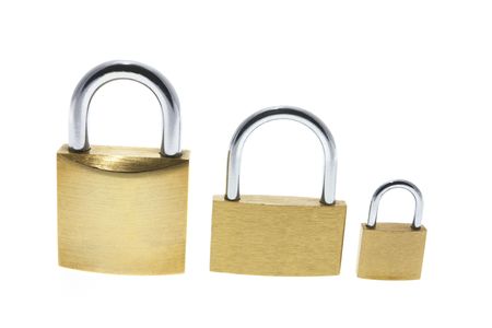 Three locks on White Backgroundの写真素材