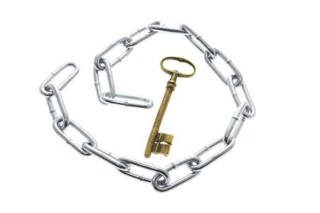 Skeleton Key and Chain on White Backgroundの写真素材