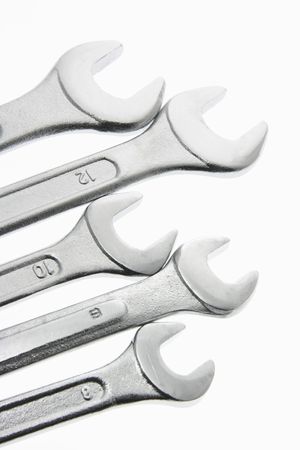 Closeup on Spanners on Seamless White Backgroundの写真素材