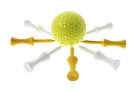 Golf Ball and Tees on White Backgroundの写真素材