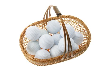 Golf Balls in Basket on White Backgroundの写真素材