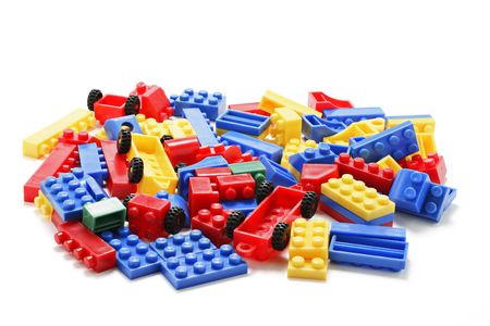 Plastic Building Blocks on White Background