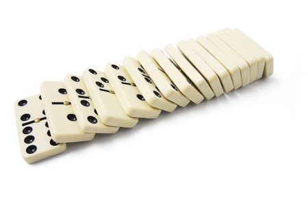 Row of Dominoes on Isolated White Backgroundの写真素材