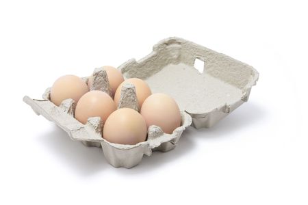 Eggs in Egg Carton on White Background