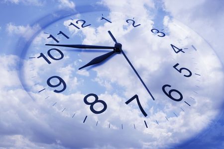 Photo Composite of Wall Clock and Skyの写真素材