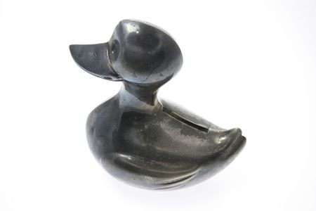 Old Duck Coin Box on Isolated White Backgroundの写真素材
