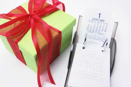 Gift Box and Calendar on Seamless Backgroundの写真素材