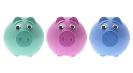 Plastic Piggy Banks on Isolated White Backgroundの写真素材