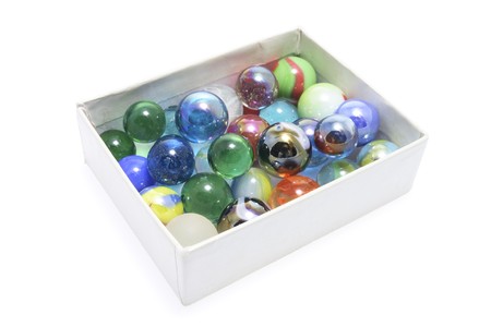 Box of Marbles on Isolated White Backgroundの写真素材