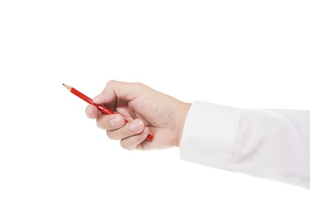 Hand Holding Pencil on White Backgroundの写真素材