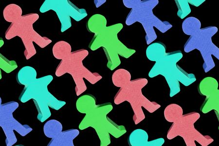 Wooden Figures on Black Backgroundの写真素材