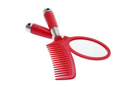 Hand Mirror and Comb on White Backgroundの写真素材