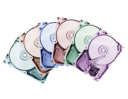 Computer Hard Disks on White Backgroundの写真素材