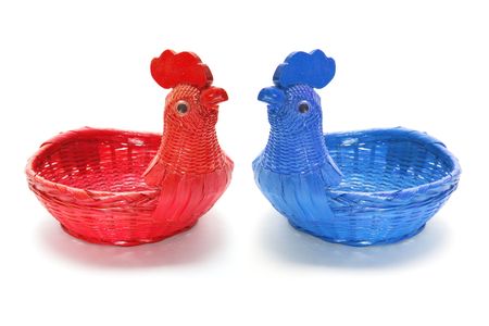 Chicken Wickerwork Baskets on Isolated White Backgroundの写真素材