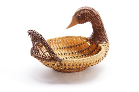 Duck Wickerwork Basket on Isolated White Backgroundの写真素材