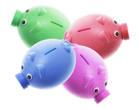 Plastic Piggy Banks on Isolated White Backgroundの写真素材