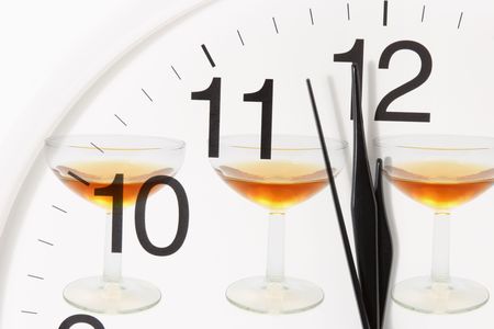 Composite of Clock and Wine Glassesの写真素材