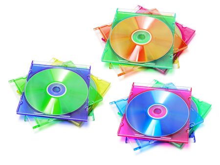 Stack of CDs in Plastic Cases on White Backgroundの写真素材