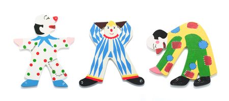 Wooden Clown Figures on White Background の写真素材