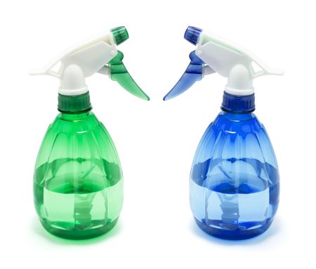 Spray bottles on White Backgroundの写真素材
