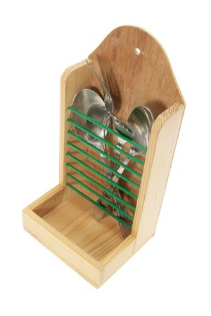 Cutlery in Utensil Holder on White Backgroundの写真素材