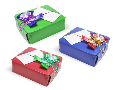Gift Boxes with Ribbons on White Backgroundの写真素材