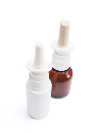 Bottles of Nasal Spray on Seamless White Backgroundの写真素材