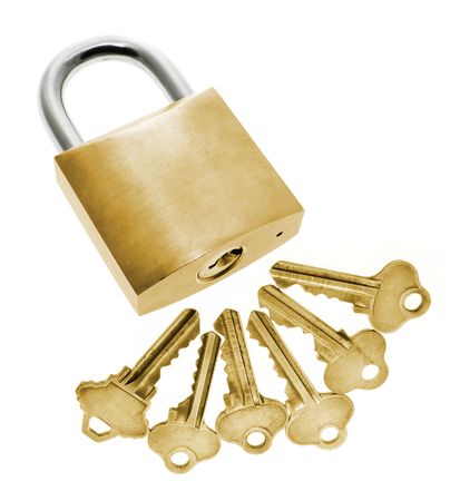 Keys and Lock on White Backgroundの写真素材