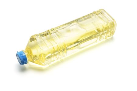 Bottle of Vegetable Oil on White Backgroundの写真素材