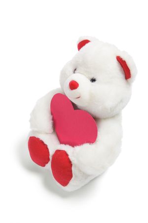 Teddy Bear with Love Heart on White Backgroundの写真素材