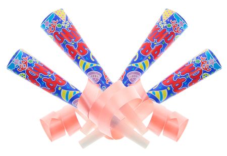 Party Horns and Ribbons on White Backgroundの写真素材
