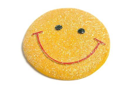 Smiley Fridge Magnet on White Backgroundの写真素材