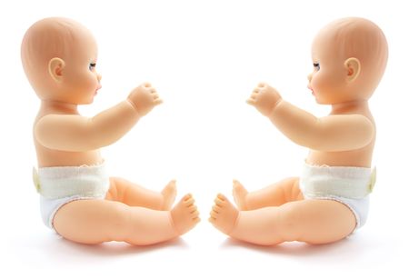 Plastic Baby Dolls on Isolated White Backgroundの写真素材