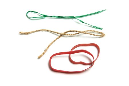 Strings and Rubberbands on White Backgroundの写真素材