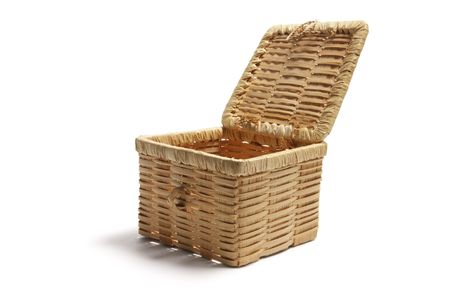 Wickerwork Basket on Isolated White Backgroundの写真素材