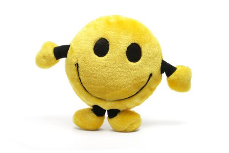 Smiley Soft Toy on White Backgroundの写真素材