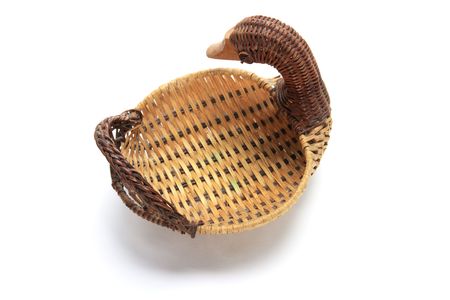 Duck Wickerwork Basket on Isolated White Backgroundの写真素材