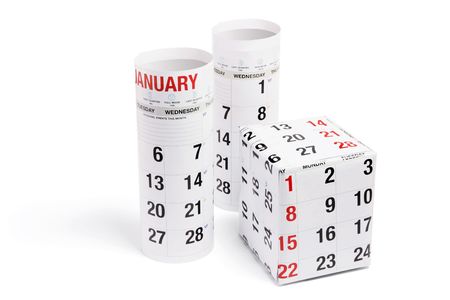 Gift Box Wrapped with Calendar Page on White Backgroundの写真素材