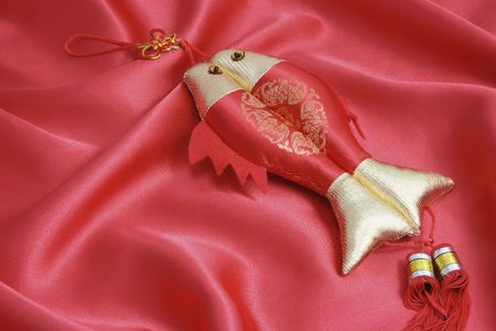 Chinese New Year Decoration on Red Velvetの写真素材