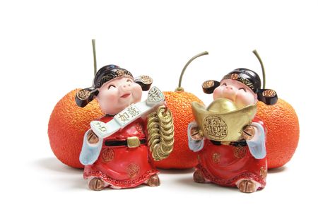 God of Wealth Figurines on White Backgroundの写真素材