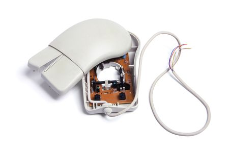 Broken Computer Mouse on White Backgroundの写真素材