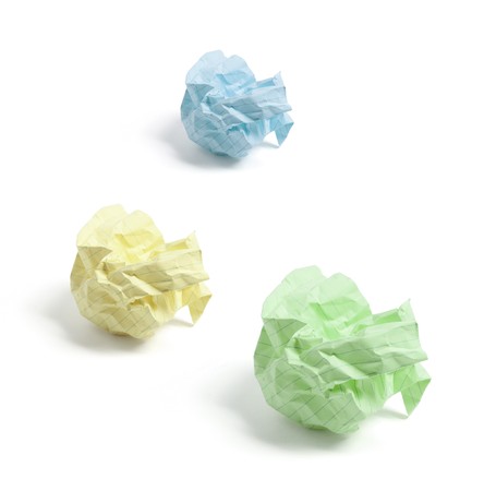 Crumpled Paper Balls on White Backgroundの写真素材